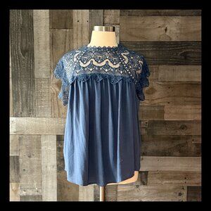 Rain blue crochet lace peasant top 3XLarge festival boho coastal cowgirl western